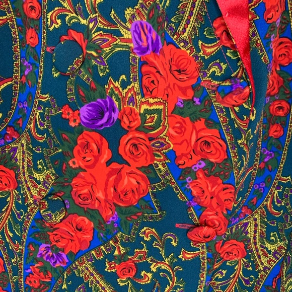 Vintage Victoria Secret Gold Label Night Pajama Shirt Blazer Red Rose Holiday LG - Picture 7 of 9